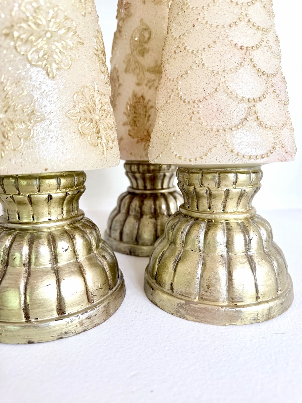 Three Illuminating Gold Wax Holiday Cone Trees - Picture 2 of 16